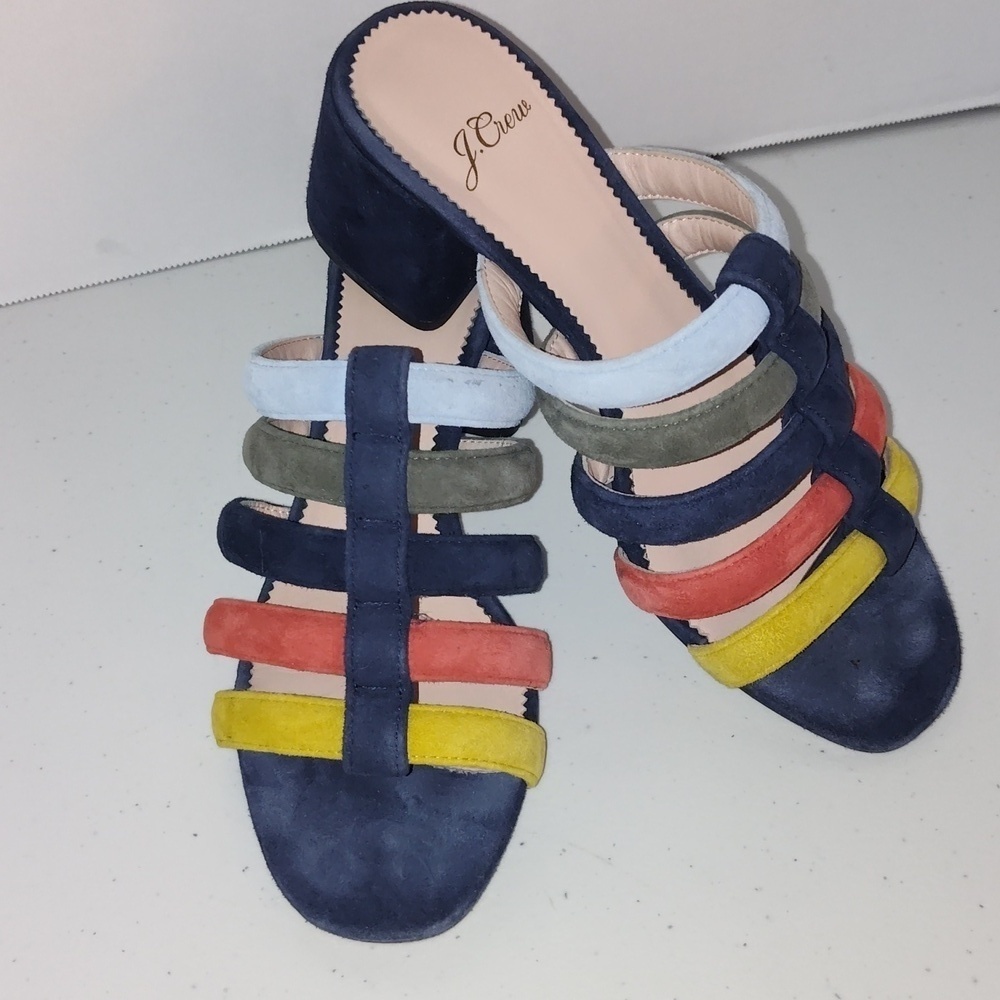 J.Crew Penny Multicolor Strappy Suede Slide Sandals, size 7
